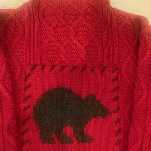 Coldwater Creek Red Mock-neck sweater with Black Bear, XL